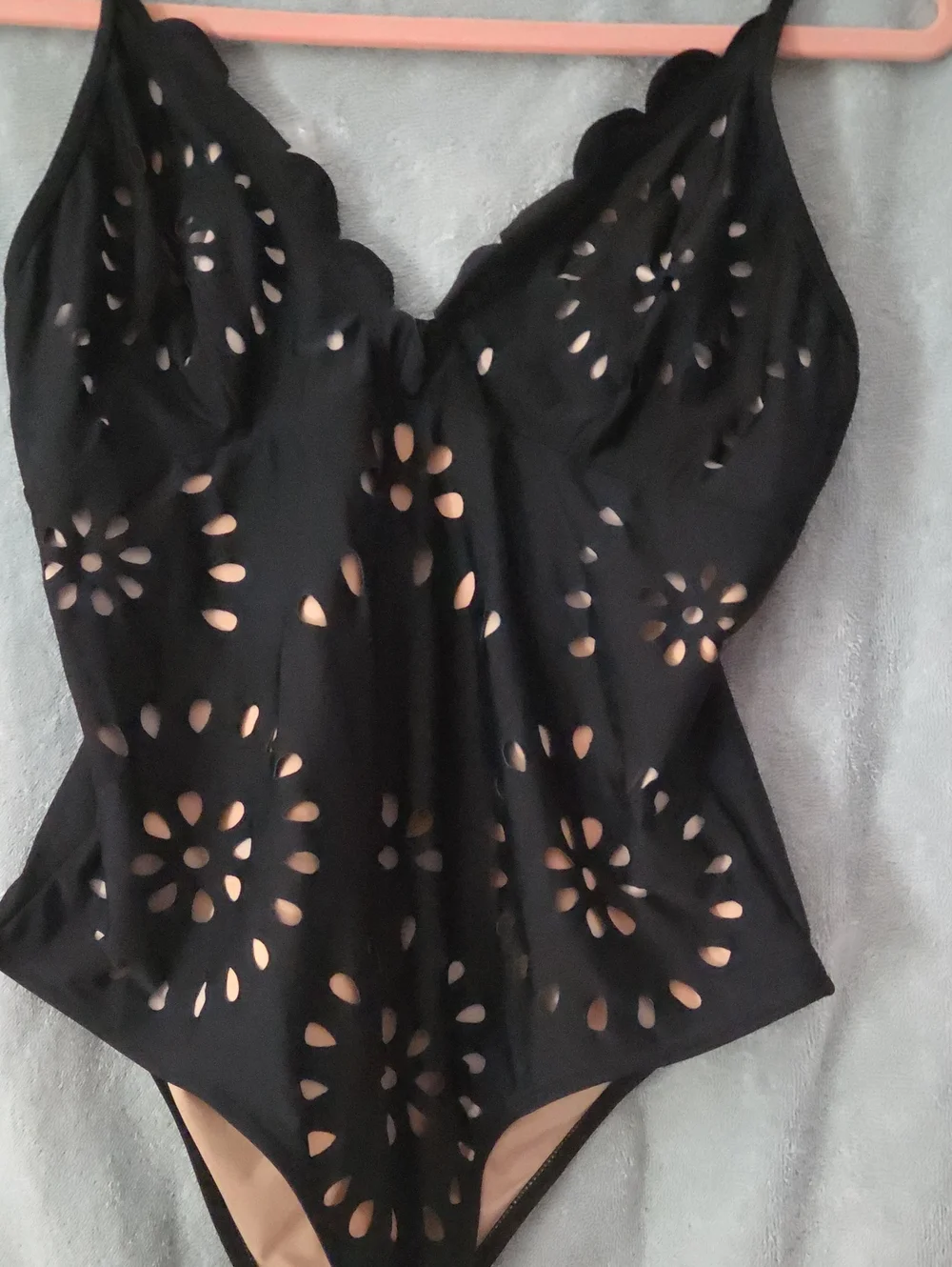 Black Cutout One-Piece Swimsuit with Nude Lining